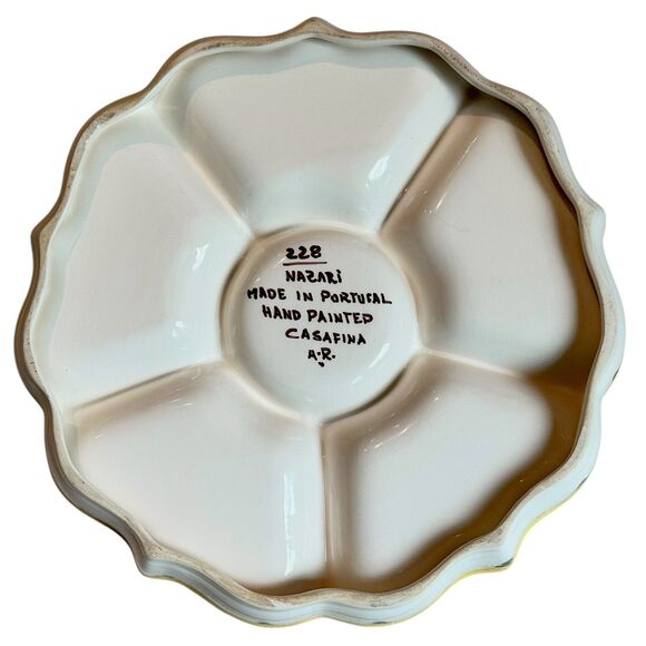 Signed Vintage Nazari Portugal Floral Hand-Painted Divided Serving Snack Platter - Picture 4 of 10